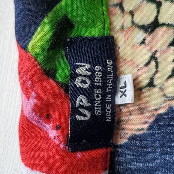 Up On Navy Bright Colorful Fruit & Flower Hawaiian Style Button Down Shirt XL - Picture 4 of 6